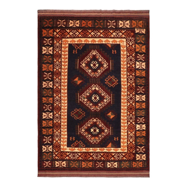 1980s 1980s Vintage Tribal Kargahi Blue & Rust Hand Knotted Rug For Sale