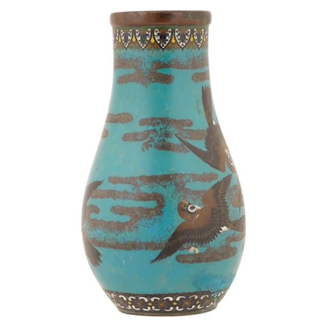 Late 19th Century Japanese Cloisonne Enamel Vase Sparrows Meiji Period Nagoya School For Sale - Image 5 of 8
