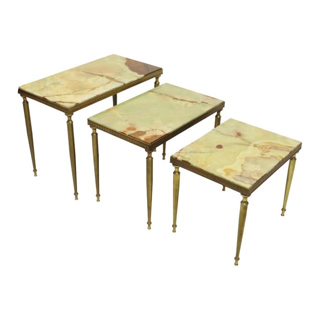 Nesting Tables in Onyx Marble and Copper, France, 1950s, Set of 3 For Sale - Image 6 of 15