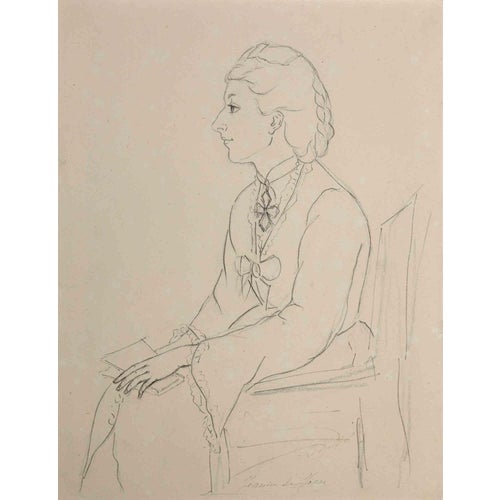 Jeanne de Jesse, Portrait, Early 20th Century, Pencil on Paper For Sale