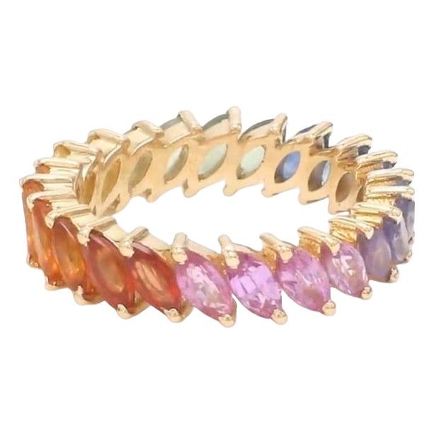 Natural 3.70 cts rainbow sapphire ring in 14k gold For Sale