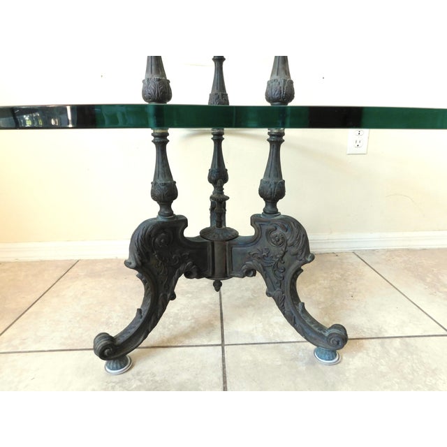 Antique Ornate Clover Shaped Cast Iron & Thick Glass Side/End Accent Table For Sale - Image 11 of 13