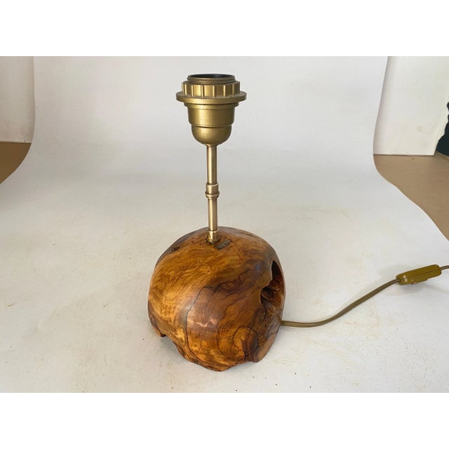 1950s Sculptural Ceiling Lamp Carved in Olive Wood Block, France, 1950s For Sale - Image 5 of 12