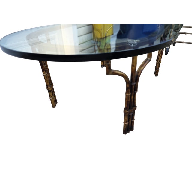 Vintage Metal Faux Bamboo Italian Regency Coffee Table Gold Gilt Maison Style For Sale - Image 12 of 18