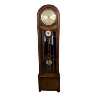 Antique Oak Chiming Longcase Barometer Clock, 1930 For Sale