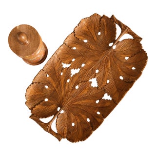 Vintage Italian Hand-Carved Leaf Tray For Sale
