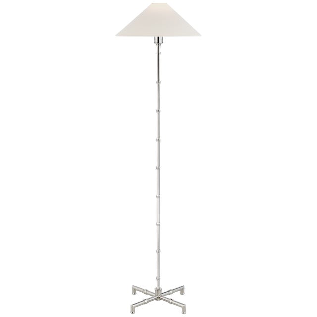 Modern Visual Comfort Signature Grenol Floor Lamp in Polished Nickel with Linen Shade For Sale - Image 3 of 3