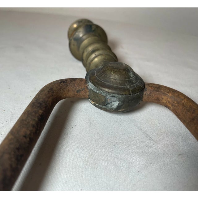 Antique 18th Century Wrought Iron Turned Brass English Fireplace Tongs Tool For Sale - Image 10 of 10