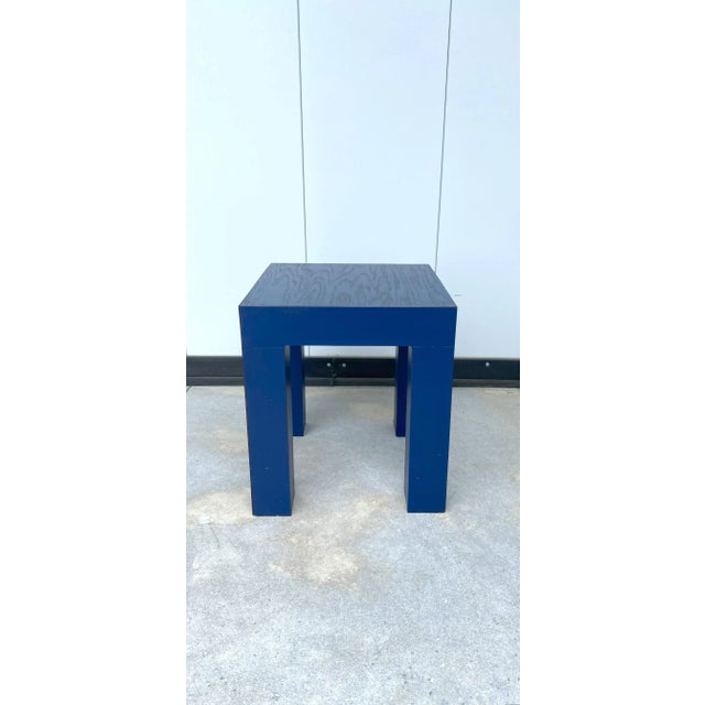 A cool, chic, small royal blue side/end/drinks table, Postmodern period, Memphis style, after designer Marco Zanini, circa...