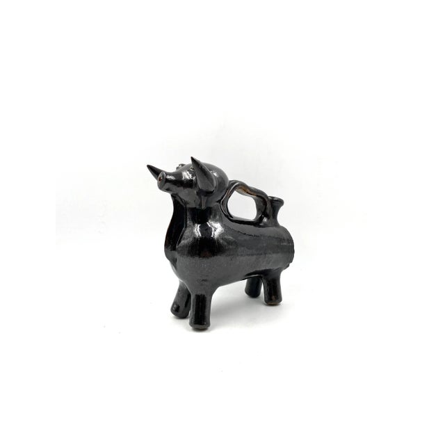 Black 1970s French Mediterranean Style Bull Shaped Jug Sculpture For Sale - Image 8 of 13