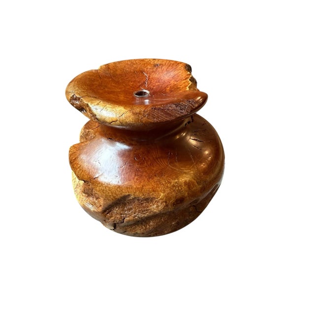 Vintage Burlwood Hand Turned Vase Brutalist Decor For Sale - Image 6 of 9