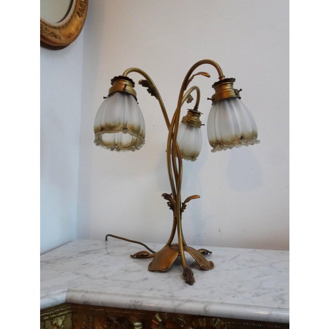 Vintage Art Nouveau Style Table Lamp in Brass For Sale - Image 4 of 18