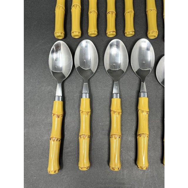 Vintage Cambridge Stainless Steel Flatware Bamboo Look Plastic Handles - Set of 15 For Sale - Image 4 of 6