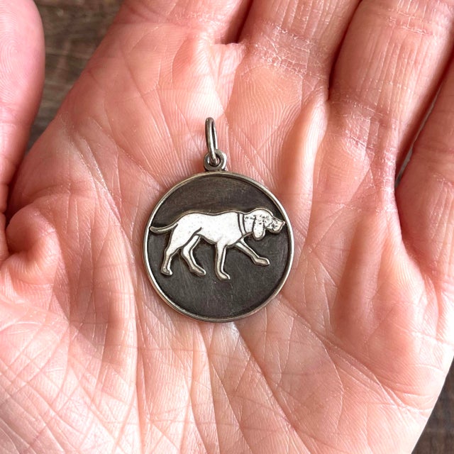 White Late 19th Century Victorian Dog Fob Pendant Silver White Enamel For Sale - Image 8 of 8