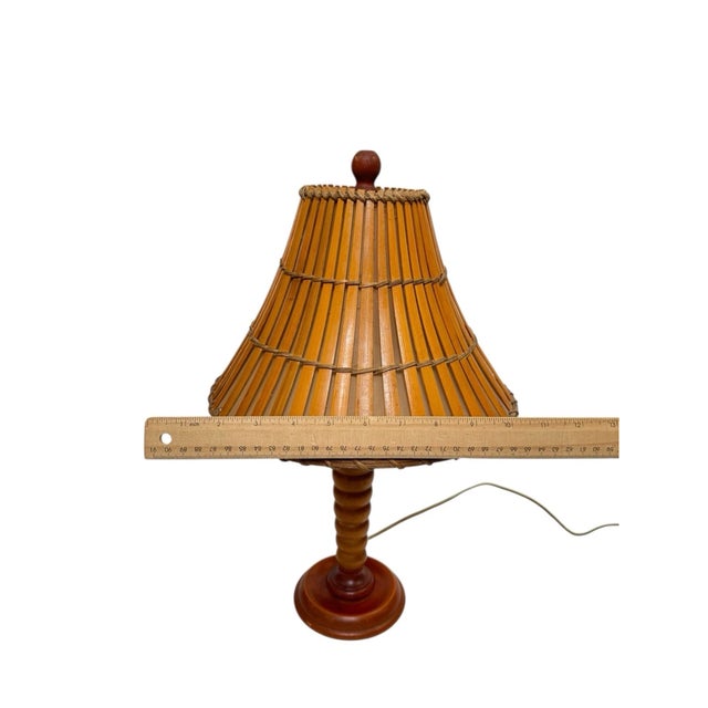Vintage Mid Century Bamboo Shade Turned Wood Table Lamp For Sale - Image 4 of 9