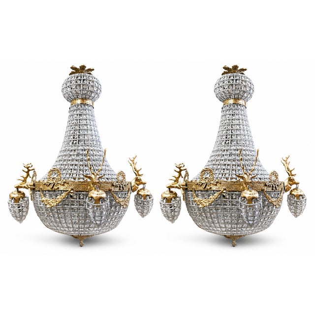 Late 20th Century French Louis XVI Gold Deer Chandeliers - Pair For Sale - Image 18 of 18
