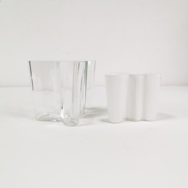 A pair (2 pcs.) of vases/dishes, manufactured by Littale, model 3030, designed by Alvar Aalto in 1937, Finland 1980s. They...