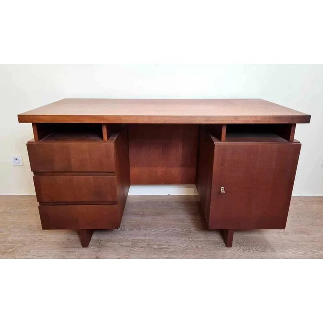 Brown Scandinavian Teak Center Desk, 1960 For Sale - Image 8 of 8