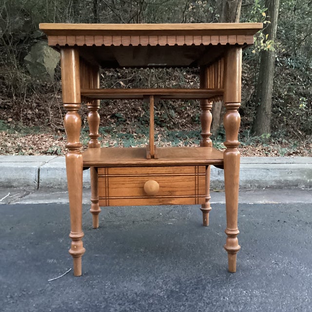 Vintage Oak Chess Top Side Table With Magazine Rack and Drawer For Sale - Image 4 of 7