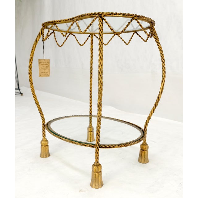 Mid-Century Modern Italian Gold Gilt Steel Rope Style Kidney Shape Glass top Side Lamp Table Mint For Sale - Image 3 of 17