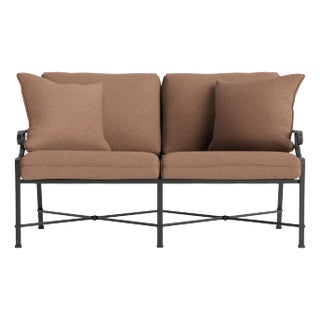 Brown Jordan Venetian Loveseat, Textured Pewter frame with Fusion Clay fabric For Sale