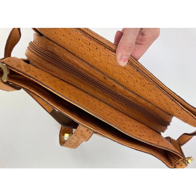 Vintage Mark Cross Tan Ostrich Handbag c1960s For Sale - Image 11 of 12