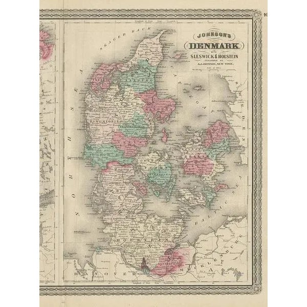 Antique Map of Sweden and Norway and Denmark by Johnson, 1872 For Sale - Image 4 of 6