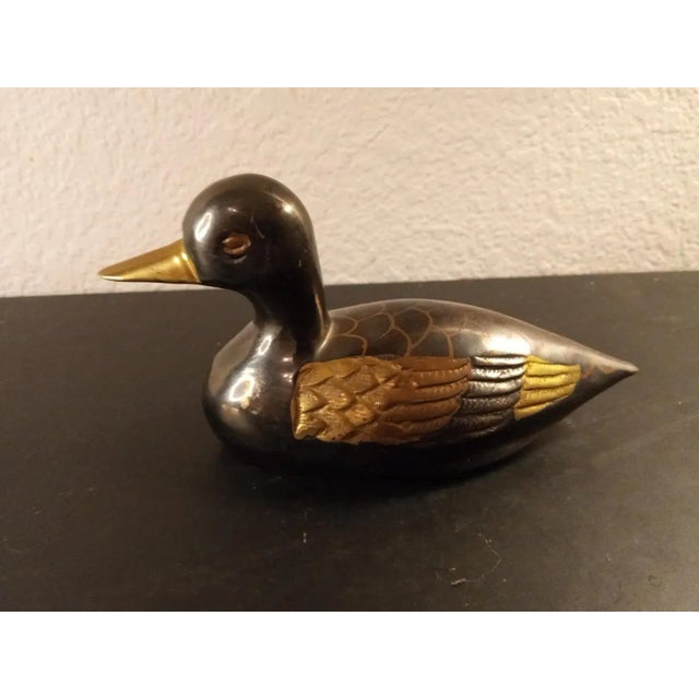 Metal Vintage Carved Brass Duck Figurine For Sale - Image 7 of 7