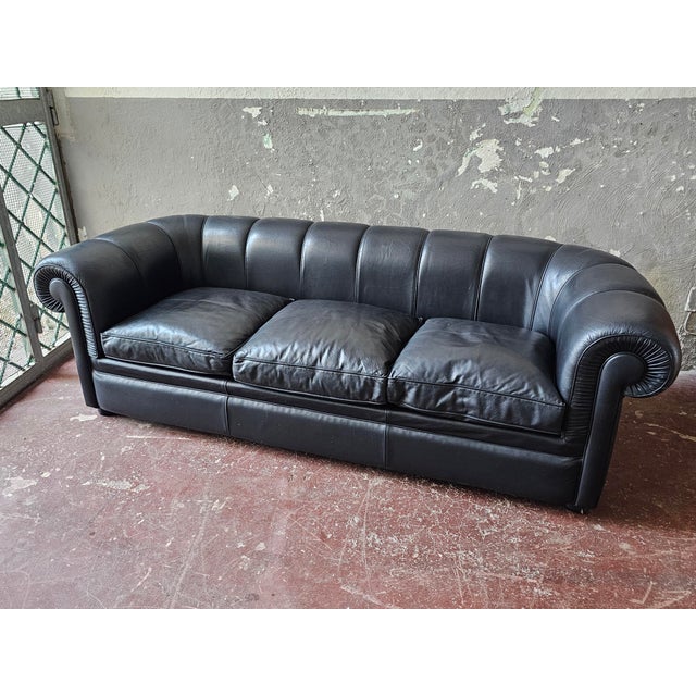 Chesterfield-Style Sofa in Genuine Leather For Sale - Image 4 of 7