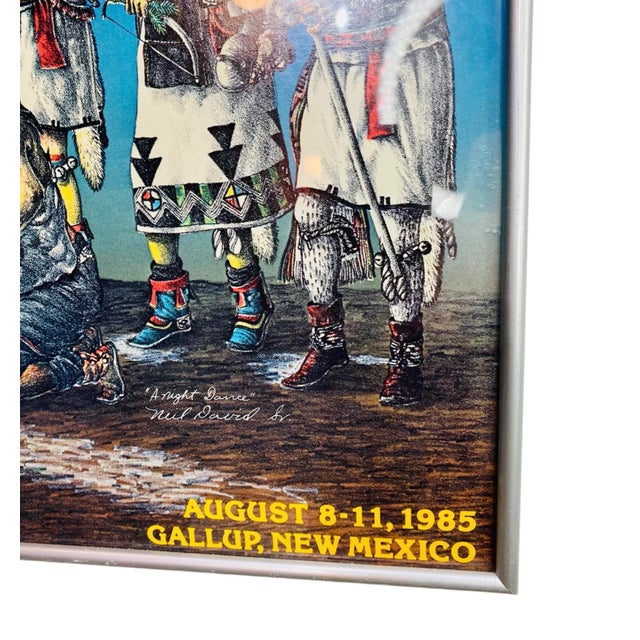 Printmaking Materials 1986 Neil David, Sr. Gallup, New Mexico 64th Inter-Tribal Indian Ceremonial Poster Titled "A Night Dance" For Sale - Image 7 of 10