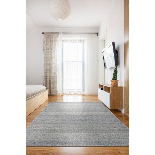 3x5 Gray Handwoven Wool Viscose Subtle Linear Texture Geometric Carpet Rug For Sale - Image 9 of 12