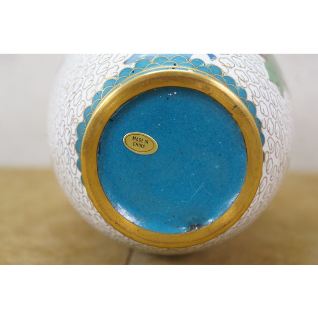 Chinese Brass Cloisonne Enamel Chrysanthemum Peony Bud Vase 9" For Sale - Image 10 of 13