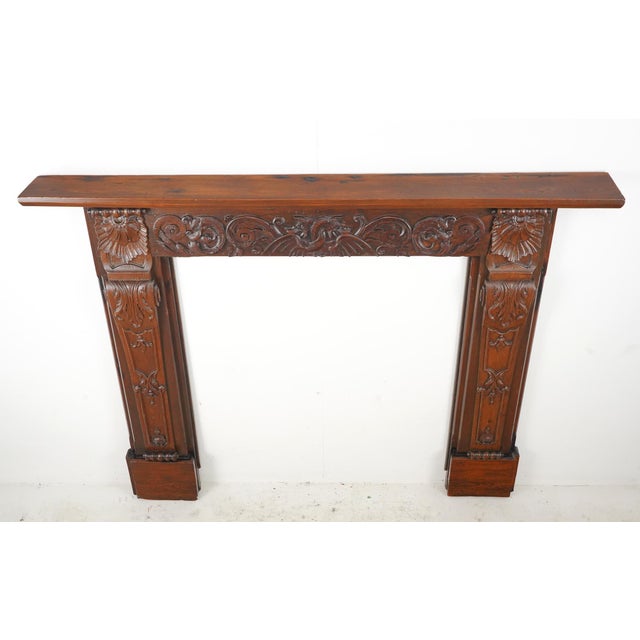 Highly Carved Victorian Wooden Mantel For Sale - Image 4 of 11