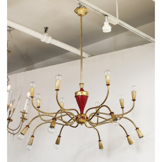 1950's Modern Large 18 Arm Brass Italian Chandelier By Lumi For Sale - Image 11 of 12