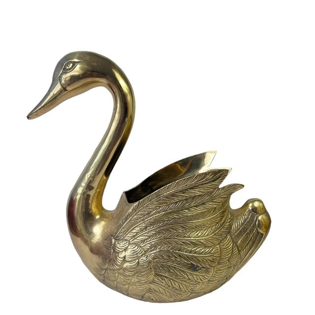 Metal Large Vintage Brass Swan Planters - A Pair For Sale - Image 7 of 8