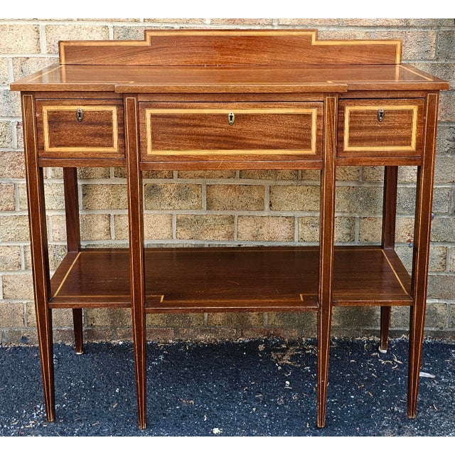 George III Style Satinwood Inlaid Mahogany Serving Table For Sale - Image 11 of 11
