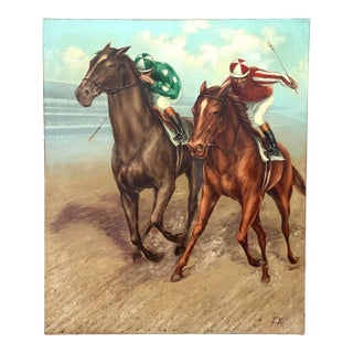 De Voe Signed Impressionist Equestrian Horse Jockeys Oil on Canvas For Sale