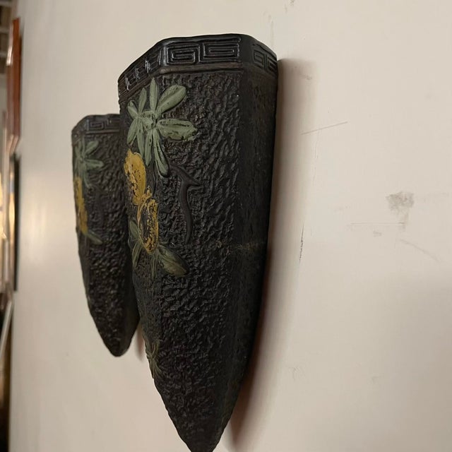 Black Pair of Mid-Century Japanese Wall Pockets With Pomegranate Motif For Sale - Image 8 of 10
