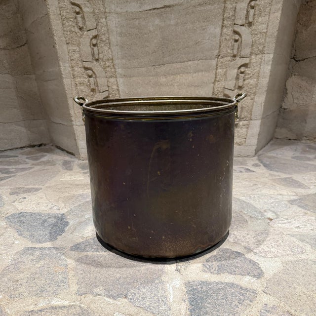 Antique Castilian Imports Brass Copper Bucket Jardiniere For Sale - Image 4 of 12