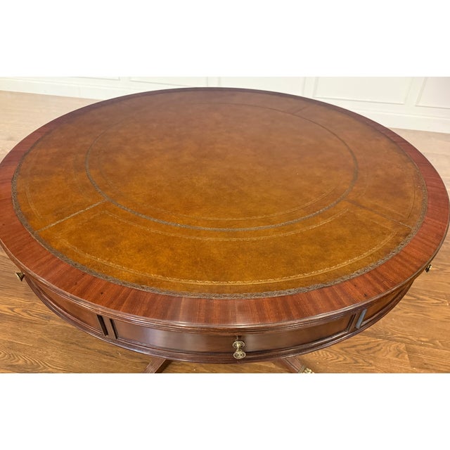 Wood Traditional Mahogany Drum Table by Leighton Hall - Showroom Sample For Sale - Image 7 of 7