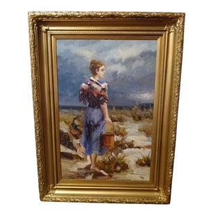 1980s Thow Luen Beautiful Large Orignal Painting For Sale