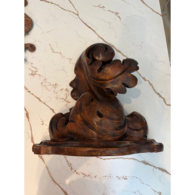 Baroque Vintage RococoRevival Acanthus Leaf Wall Bracket in Walnut Finish For Sale - Image 3 of 4