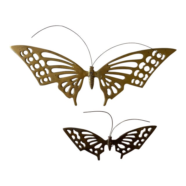A Pair of Vintage Soild Brass Butterfly Wall Hangings For Sale