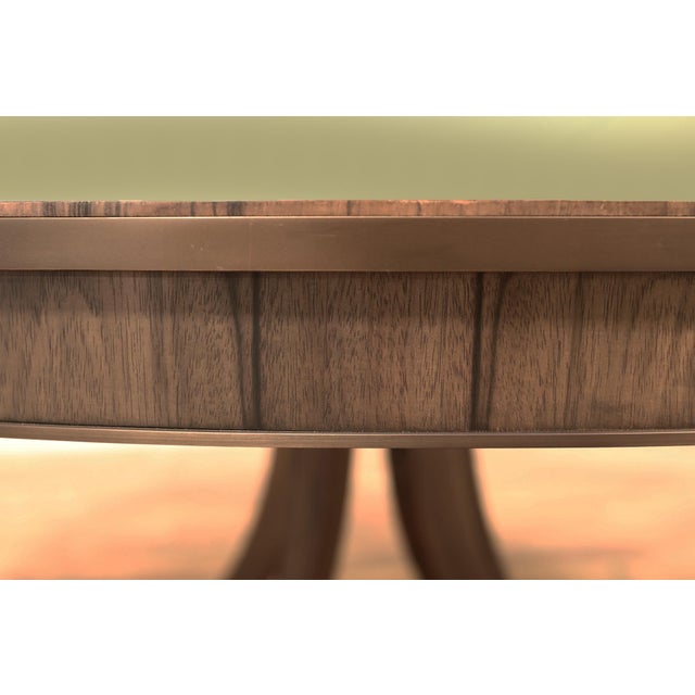 Black Walnut and Brass Inlaid Pedestal Table With Saber Legs by Jonathan Charles For Sale In New York - Image 6 of 15