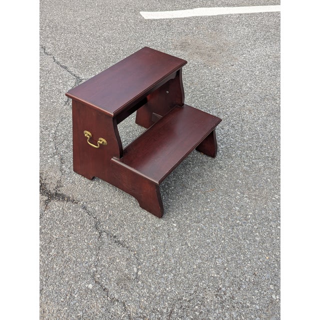 Brown Vintage Knob Creek Georgian Style Bed/Library Step Stool With Brass Handles For Sale - Image 8 of 9