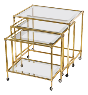 Brass & Glass Top Nesting Tables from Maison Jansen, 1970s, Set of 3