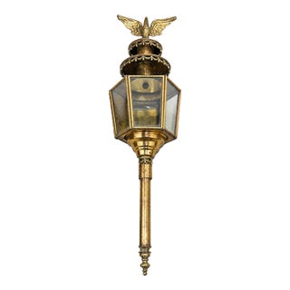 Antique Federal Brass Carriage Lantern With an Eagle For Sale