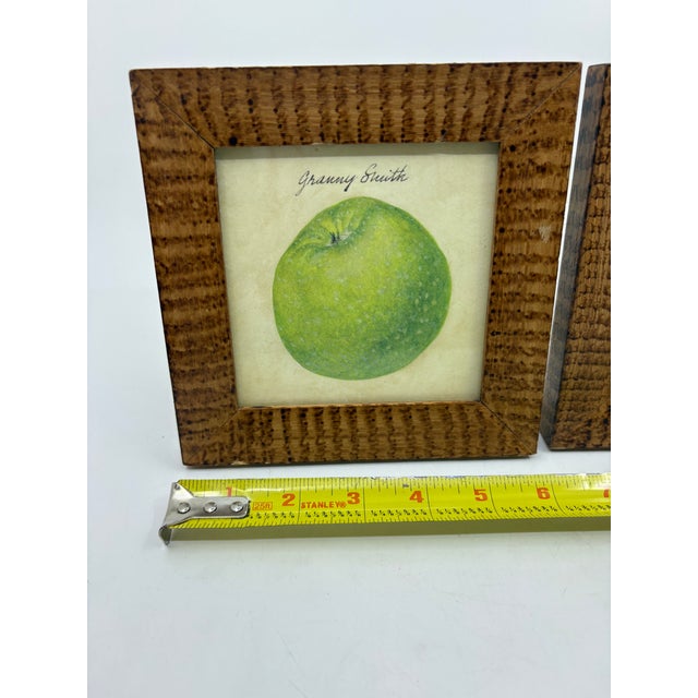 Brown Vintage Apple Art Prints Framed Birdseye Maple Faux Painted Wood - A Set For Sale - Image 8 of 10