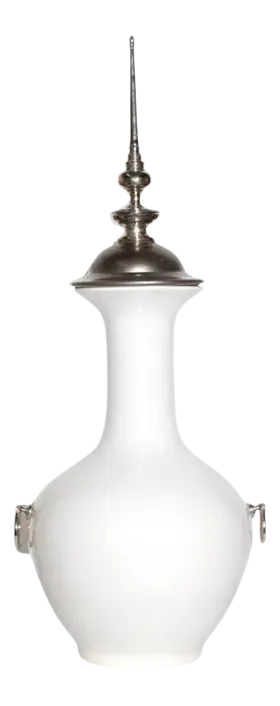 Silver Leaf Lidded White Ceramic Vase