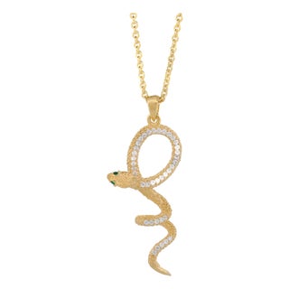 Emerald Eyed Mythology Snake Gold & Diamond Pendant Bold Chain Necklace For Sale